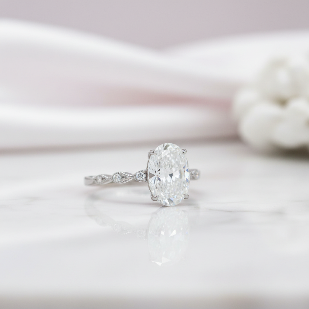 White Gold 3.5ct Oval Cut Diamond Option Engagement Ring-Black Diamonds New York