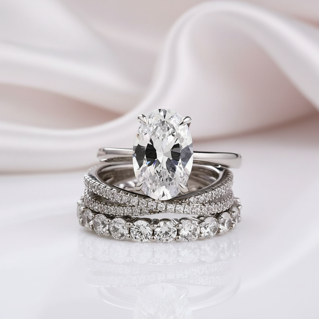 White Gold 3pc Oval Cut Simulated Diamond Options Wedding Ring Set-Black Diamonds New York