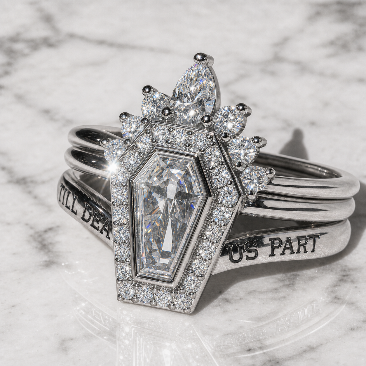 Until Death Ring Coffin Shape Diamond Wedding Rings-Black Diamonds New York