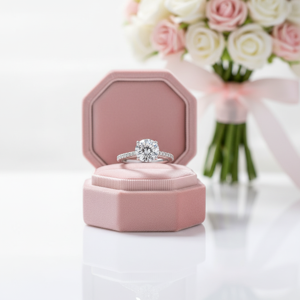 White Gold Classic Round Cut 4 prong Engagement Ring-Black Diamonds New York