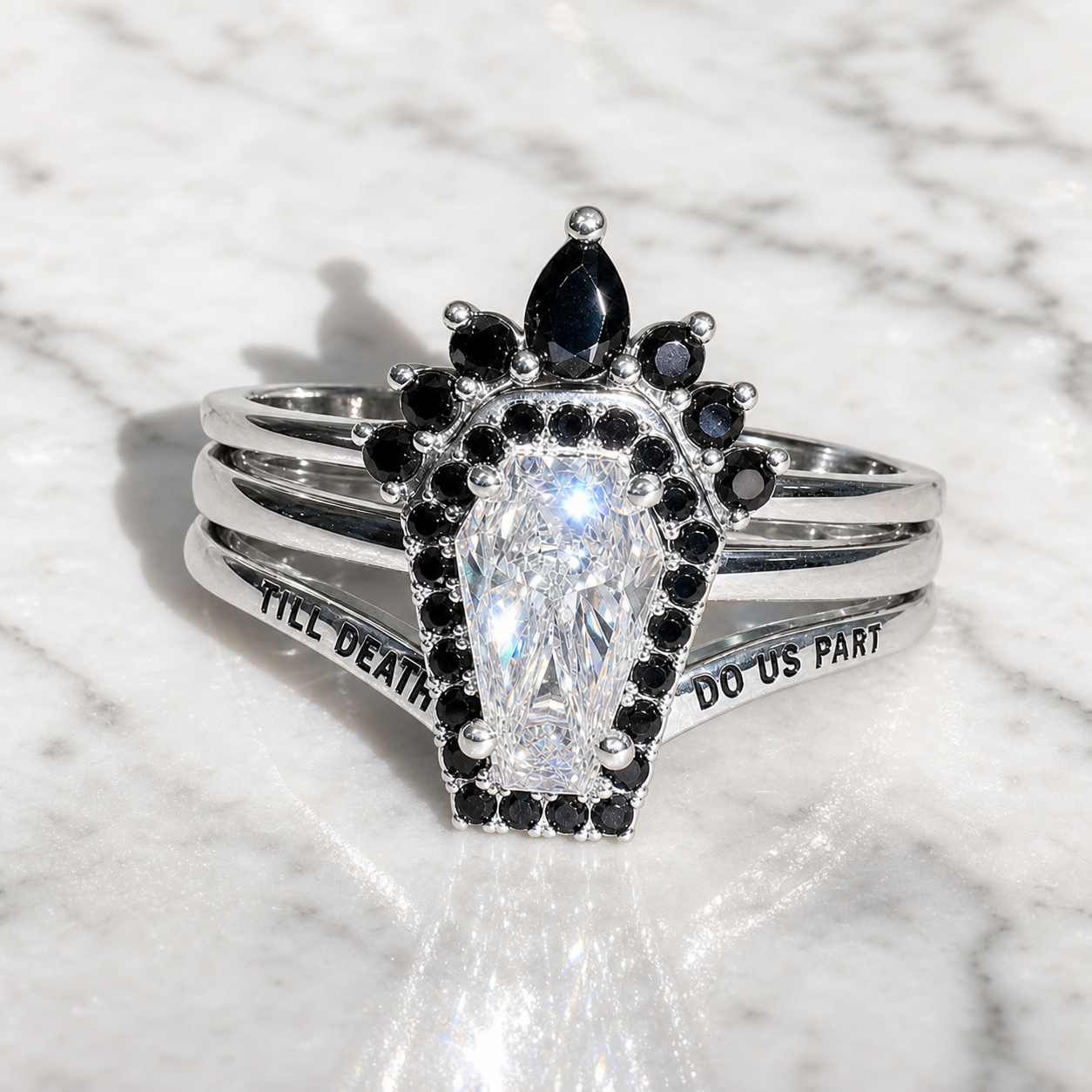 Until Death Ring Coffin Shape Diamond Wedding Rings-Black Diamonds New York