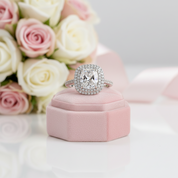 White Gold Double Halo Cushion Cut 2ct Engagement Ring-Black Diamonds New York