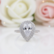 White Gold Double Halo Pear Cut Engagement Ring-Black Diamonds New York