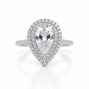 White Gold Double Halo Pear Cut Engagement Ring-Black Diamonds New York