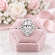 White Gold Double Halo Pear Cut Engagement Ring-Black Diamonds New York