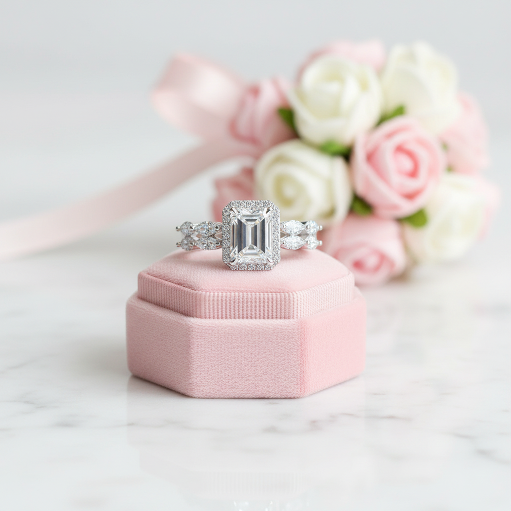 White Gold Emerald Cut Diamond Option Engagement Ring-Black Diamonds New York