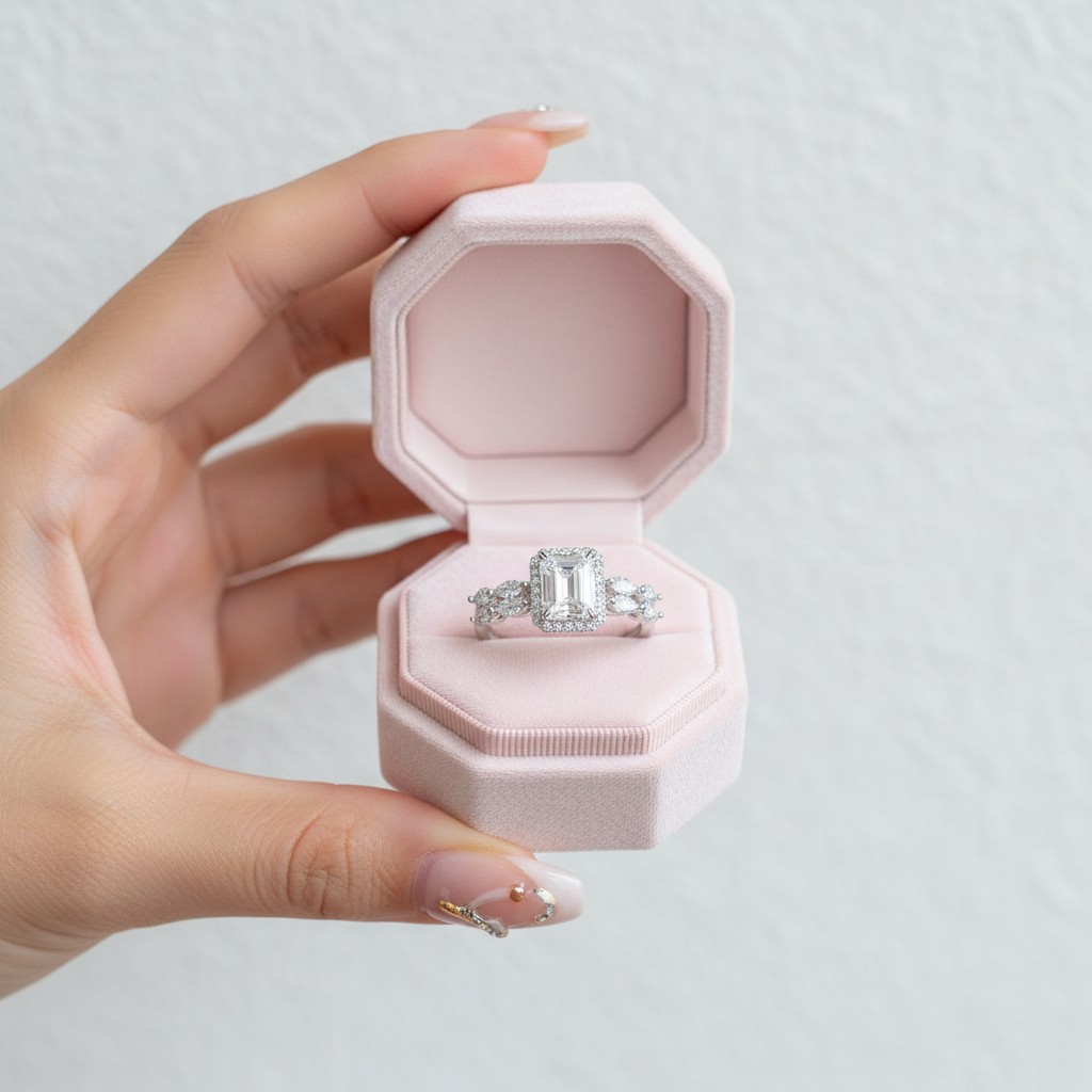 White Gold Emerald Cut Diamond Option Engagement Ring-Black Diamonds New York