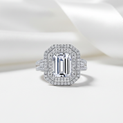 White Gold Emerald Cut Diamond Option Halo Engagement Ring-Black Diamonds New York
