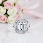 White Gold Emerald Cut Diamond Option Halo Engagement Ring-Black Diamonds New York
