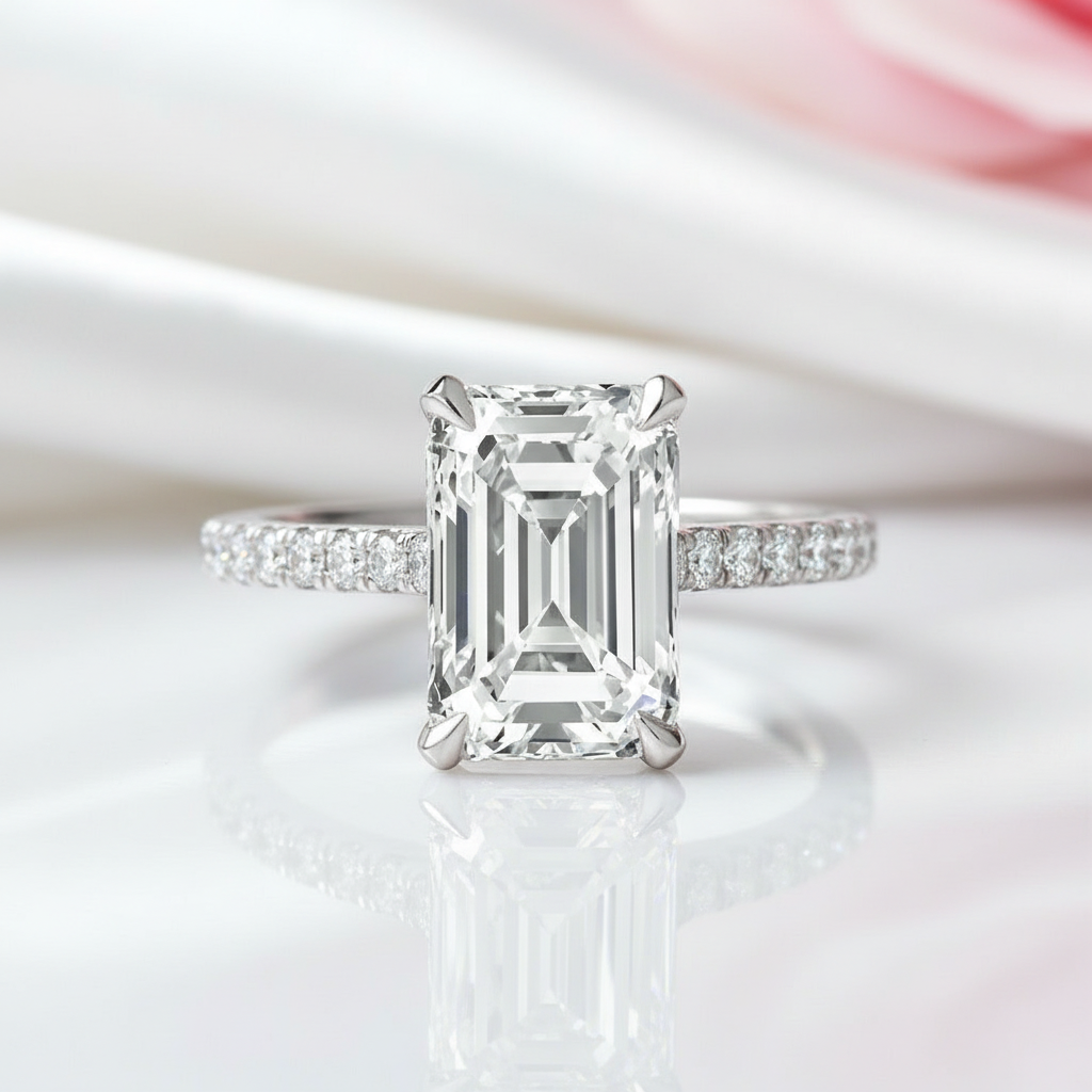 White Gold Emerald Cut Women's Engagement Ring-Black Diamonds New York
