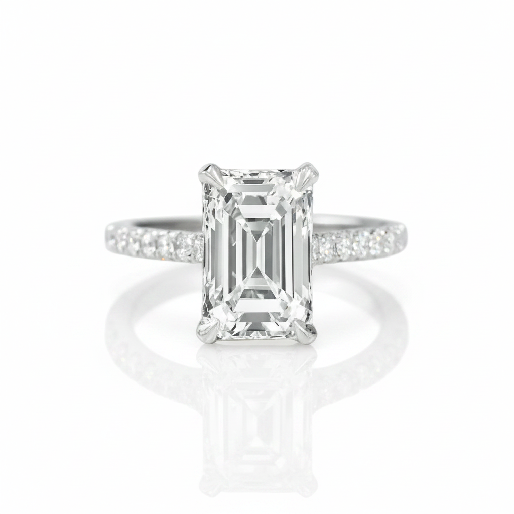 White Gold Emerald Cut Women's Engagement Ring-Black Diamonds New York