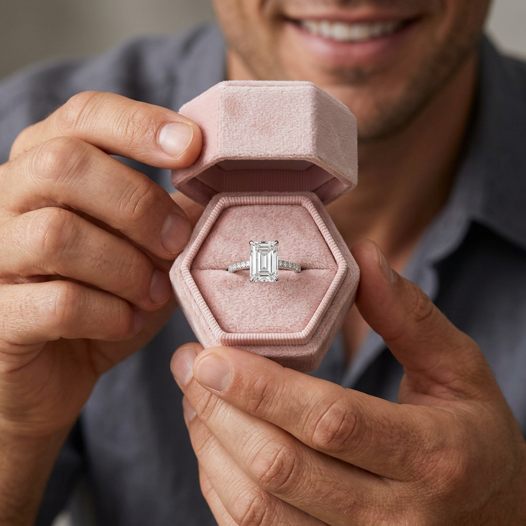 White Gold Emerald Cut Women's Engagement Ring-Black Diamonds New York