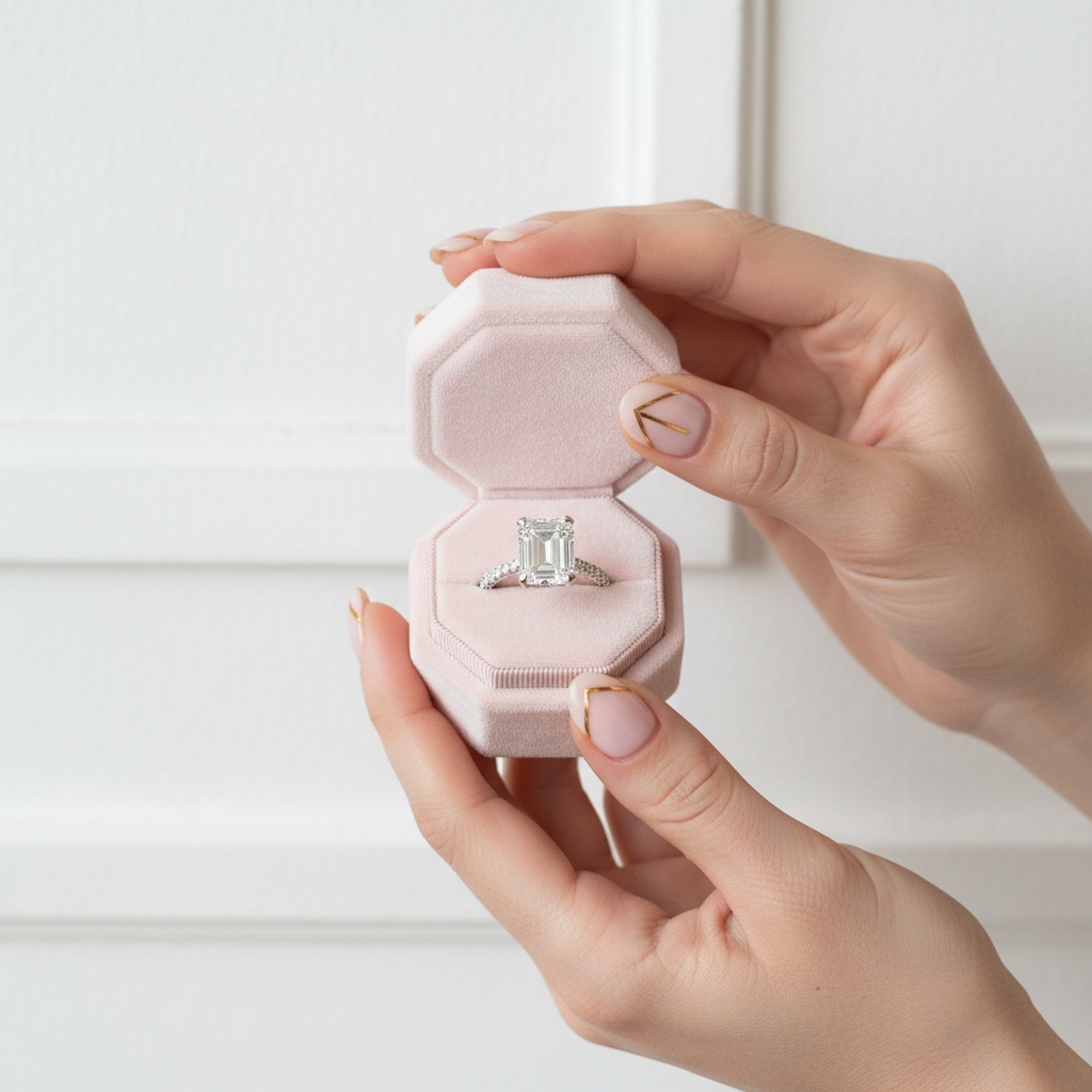 White Gold Emerald Cut Women's Engagement Ring-Black Diamonds New York