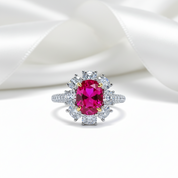 White Gold Flower Shape Oval Cut Ruby Engagement Ring-Black Diamonds New York