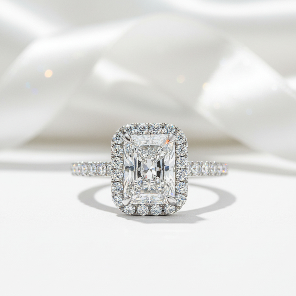 White Gold Halo Radiant Cut Diamond Engagement Ring-Black Diamonds New York