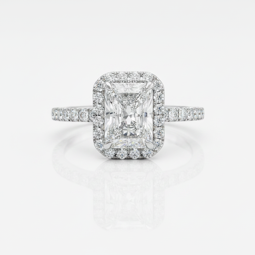 White Gold Halo Radiant Cut Diamond Option Engagement Ring-Black Diamonds New York
