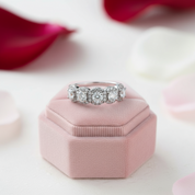 White Gold Halo Round Cut 5 Stone Anniversary Ring-Black Diamonds New York