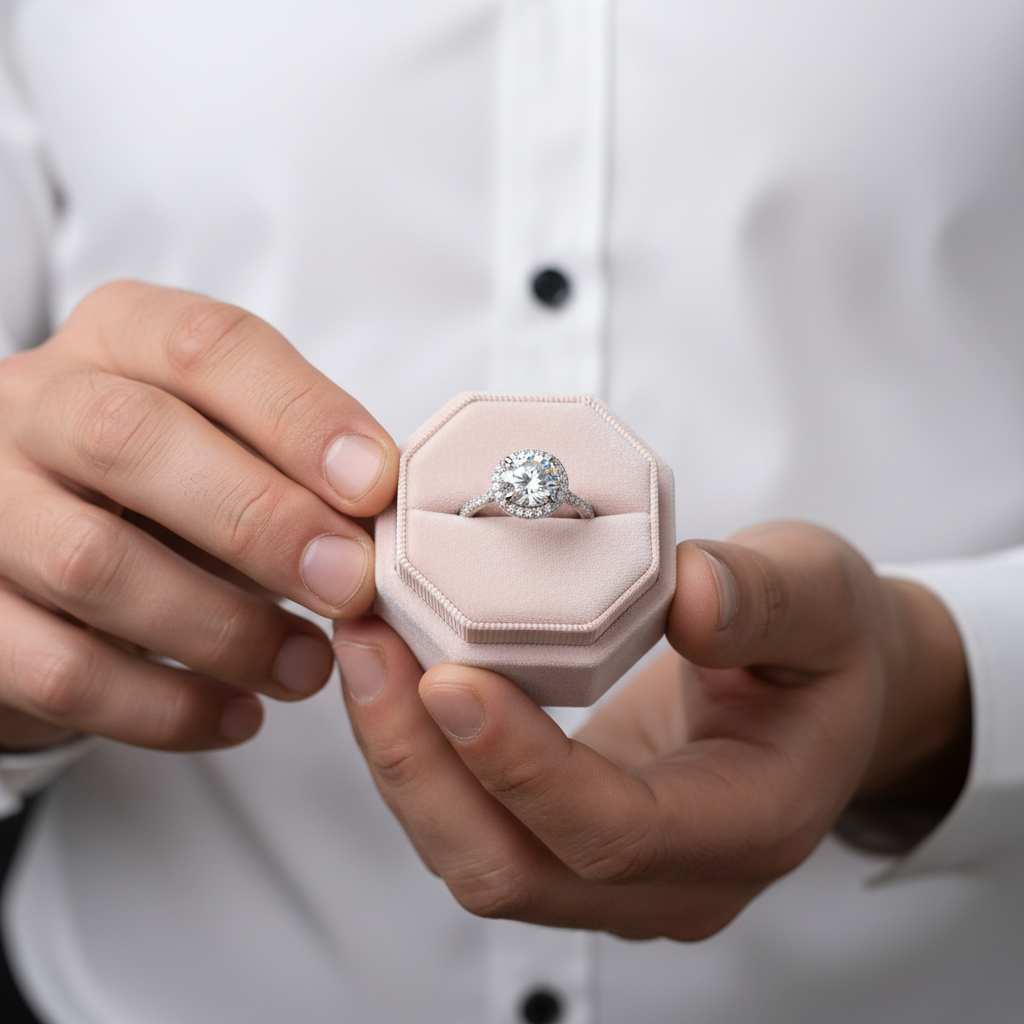 White Gold Halo Round Cut Engagement Ring-Black Diamonds New York