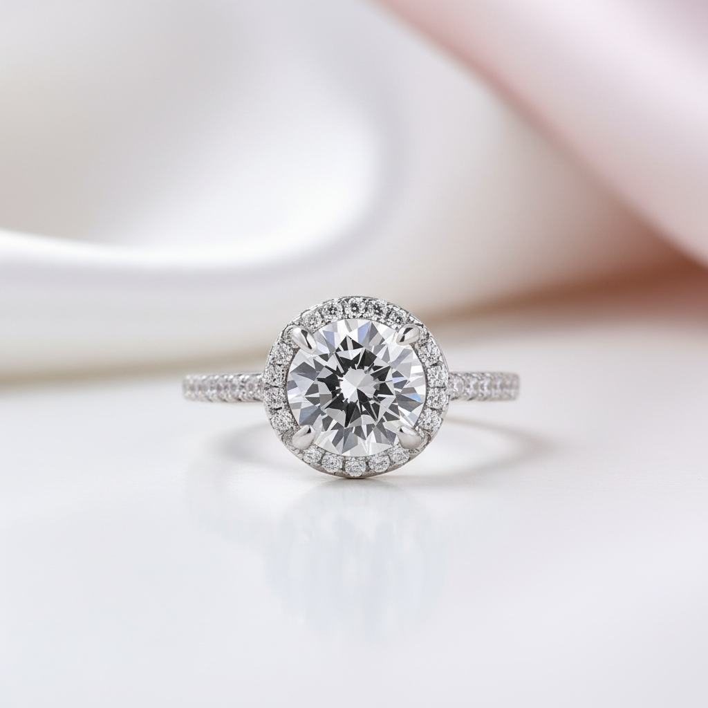 White Gold Halo Round Cut Engagement Ring-Black Diamonds New York