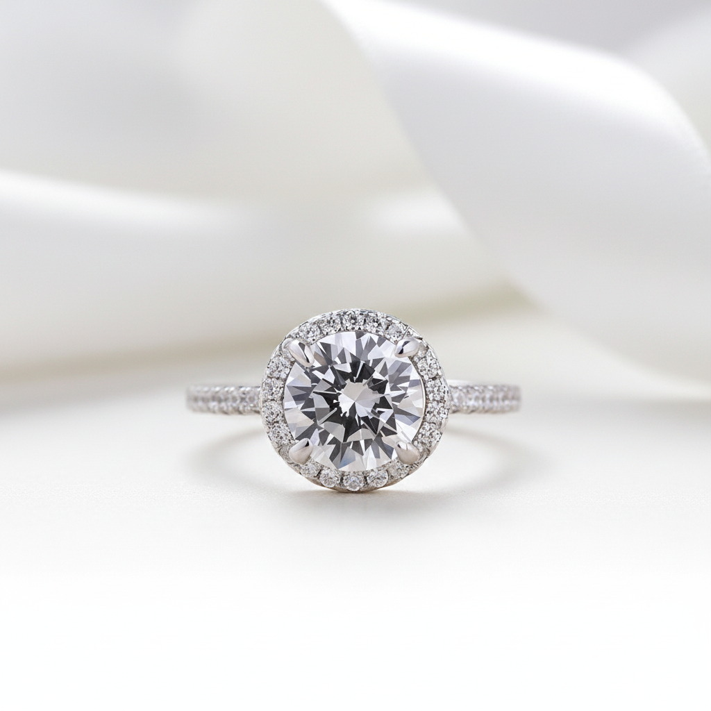 White Gold Halo Round Cut Engagement Ring-Black Diamonds New York