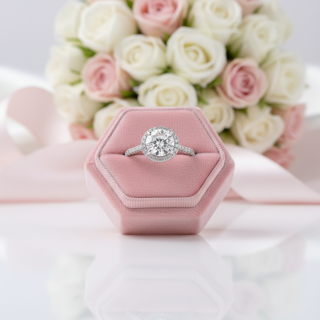White Gold Halo Round Cut Engagement Ring-Black Diamonds New York