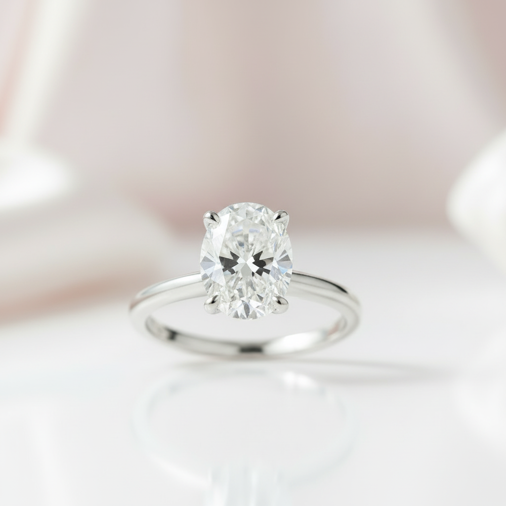 White Gold Oval Cut Diamond Engagement Ring-Black Diamonds New York