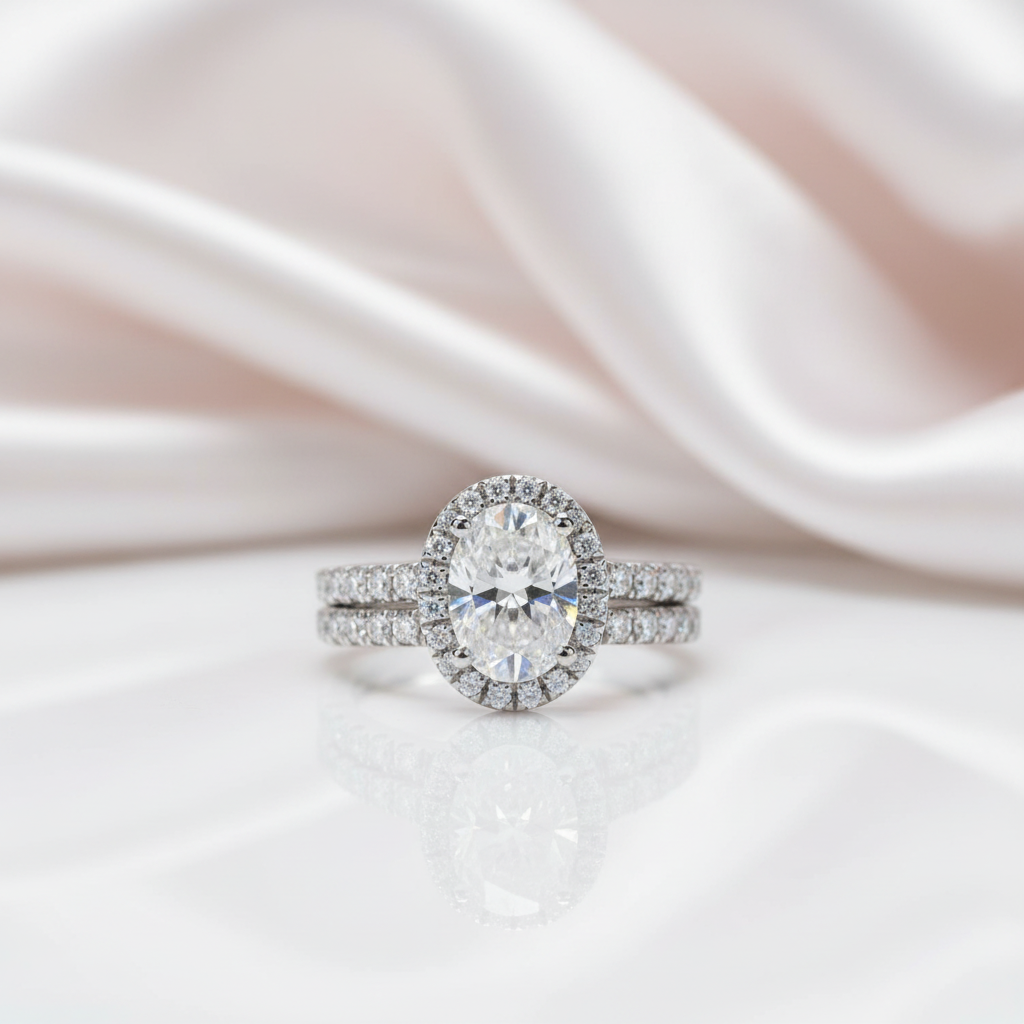 2.0 Ct Oval Cut Diamond Option Halo Engagement Ring Set-Black Diamonds New York
