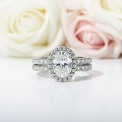 2.0 Ct Oval Cut Diamond Halo Engagement Ring Set-Black Diamonds New York