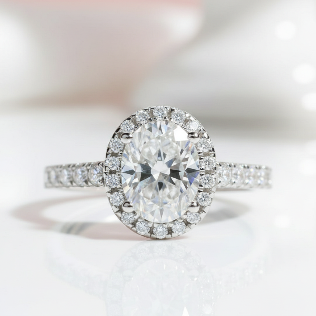 2.0 Ct Oval Cut Diamond Halo Engagement Ring Set-Black Diamonds New York