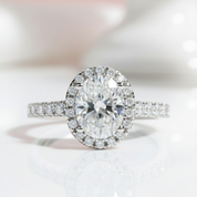 2.0 Ct Oval Cut Diamond Halo Engagement Ring Set-Black Diamonds New York