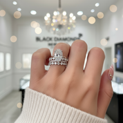 White Gold Oval Cut Simulated Diamond Bridal Ring Set-Black Diamonds New York