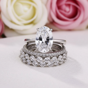 White Gold Oval Cut Simulated Diamond Bridal Ring Set-Black Diamonds New York