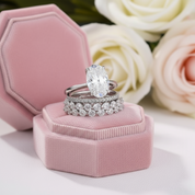 White Gold Oval Cut Simulated Diamond Bridal Ring Set-Black Diamonds New York