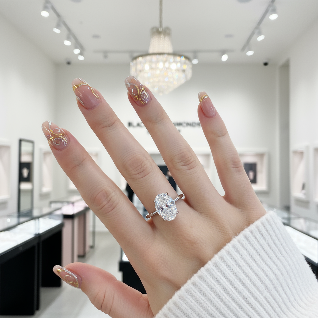 White Gold Oval Cut Simulated Diamond Bridal Ring Set-Black Diamonds New York