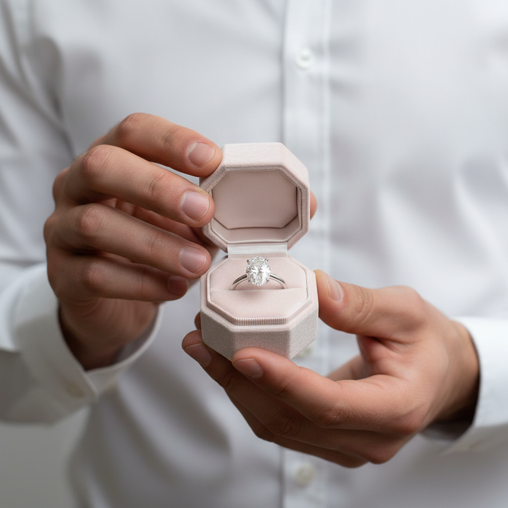 White Gold Oval Cut Simulated Diamond Engagement Ring