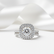 White Gold Round Cut Diamond Option Halo Engagement Ring Set-Black Diamonds New York