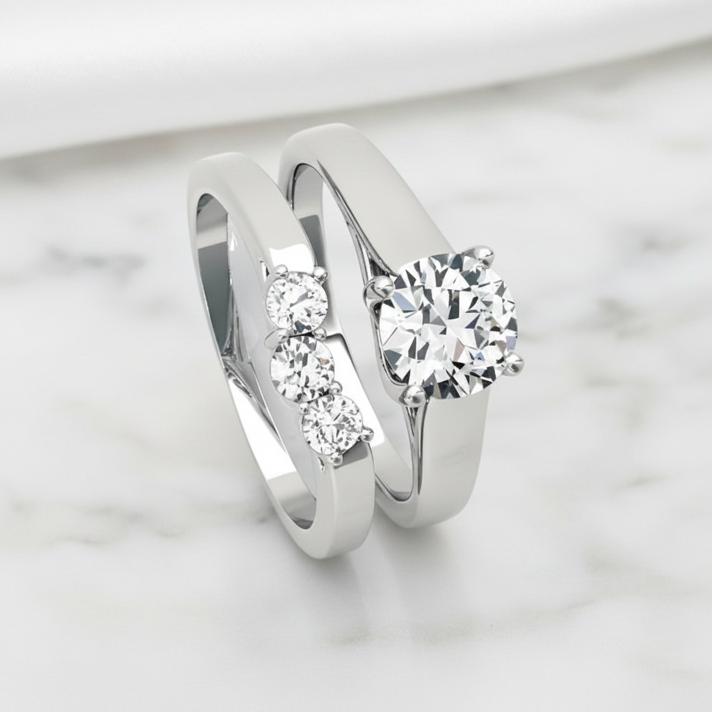 White Gold Round Cut Diamond Option Polished Engagement Ring Set-Black Diamonds New York