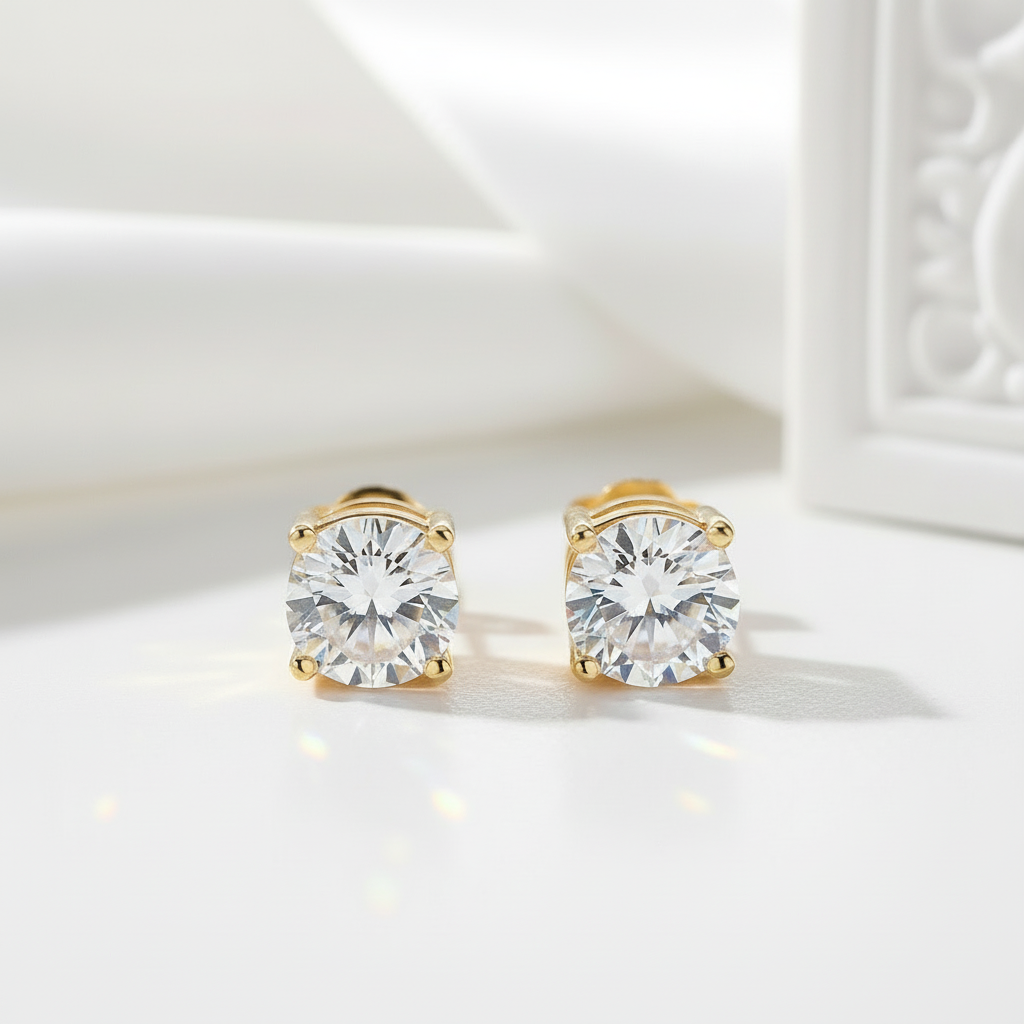 White Gold Round Cut Diamond Stud Earrings-Black Diamonds New York