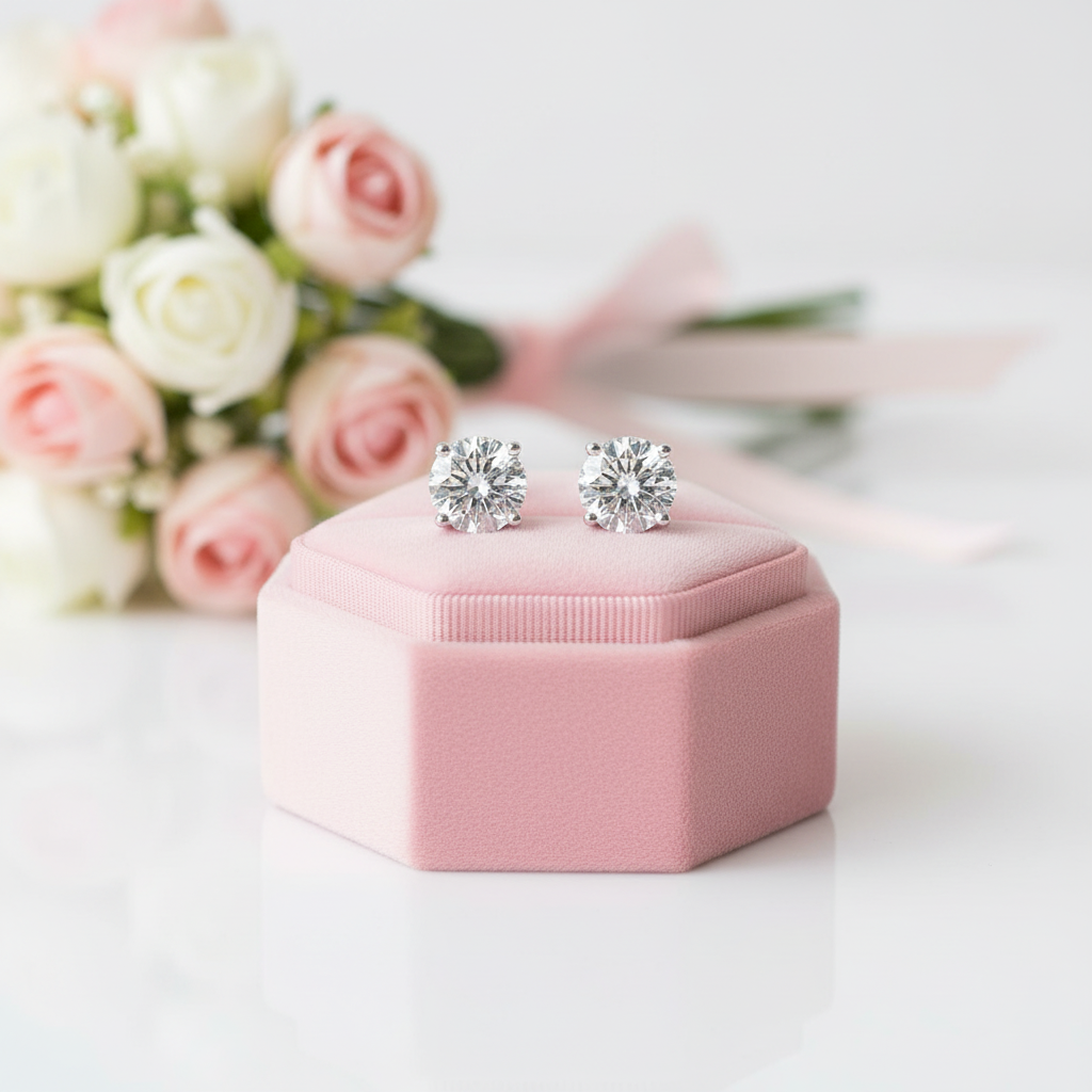 White Gold Round Cut Diamond Stud Earrings-Black Diamonds New York