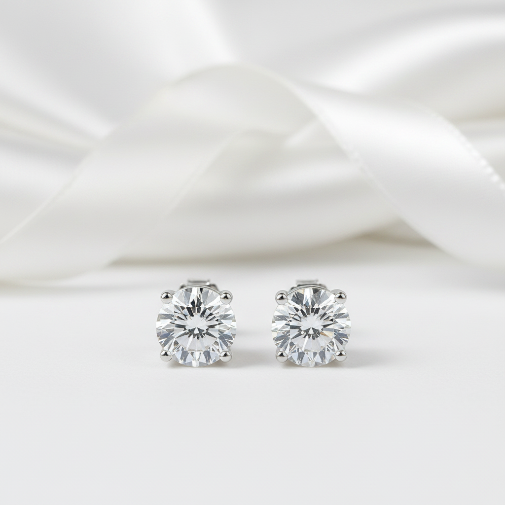 White Gold Round Cut Diamond Option Stud Earrings