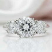 White Gold Round Cut Diamond Three Stone Engagement Ring-Black Diamonds New York