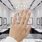 White Gold Round Cut Diamond Three Stone Engagement Ring-Black Diamonds New York