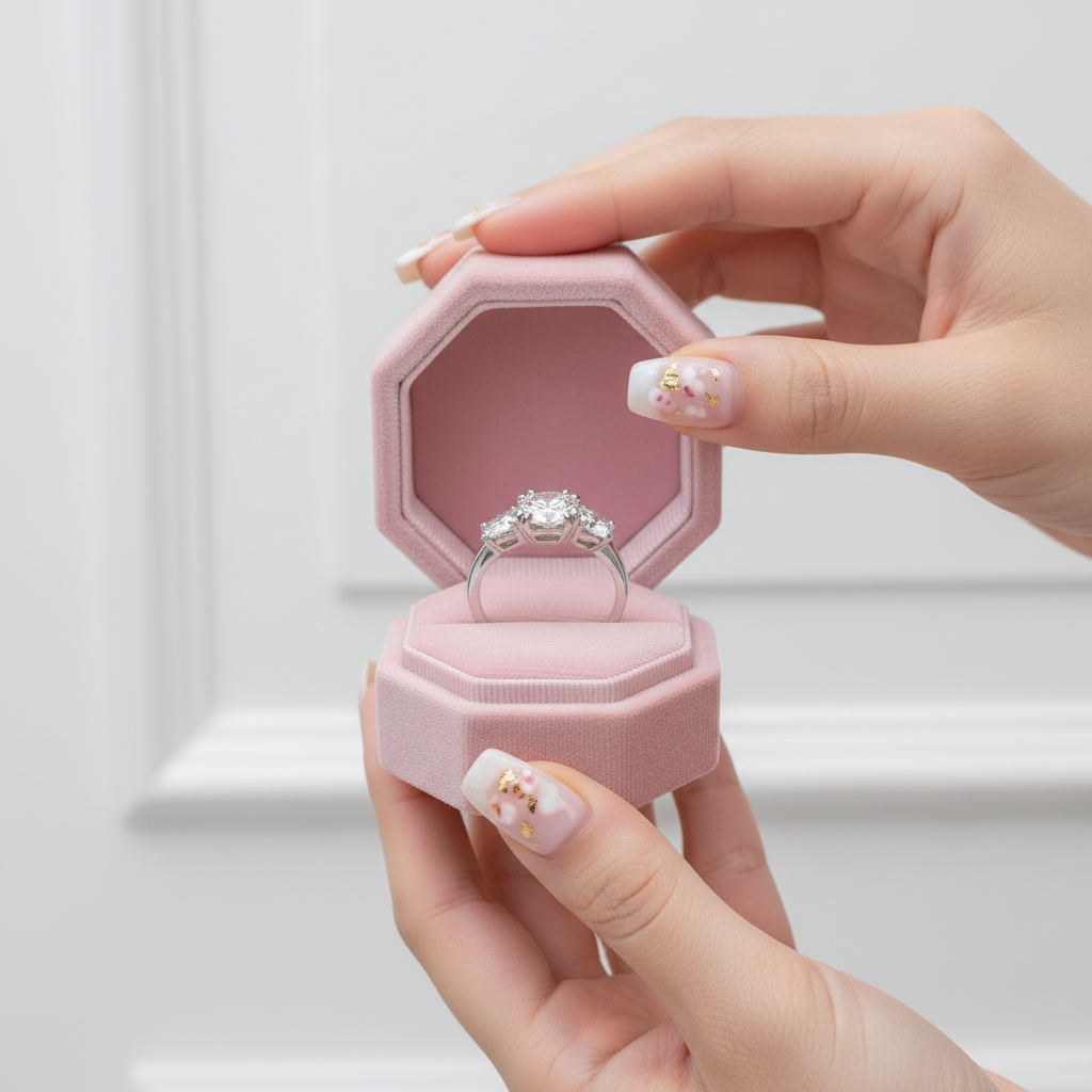 White Gold Round Cut Diamond Three Stone Engagement Ring-Black Diamonds New York