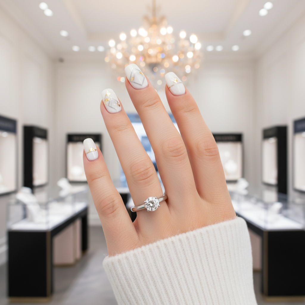 White Gold Round Diamond Art Deco Ring Set-Black Diamonds New York