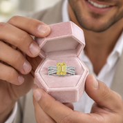White Gold Yellow Sapphire 3.0ct Emerald Cut Engagement Ring-Black Diamonds New York