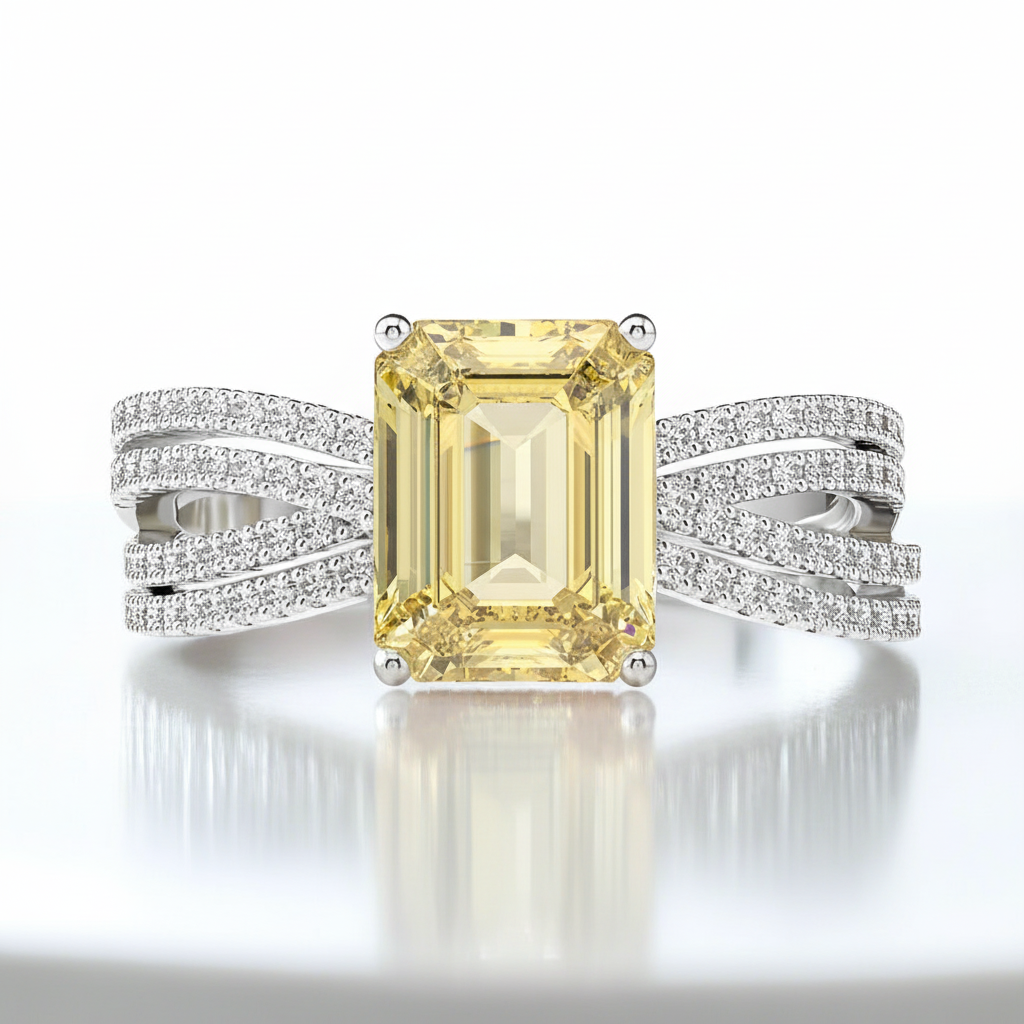 White Gold Yellow Sapphire 3.0ct Emerald Cut Engagement Ring-Black Diamonds New York