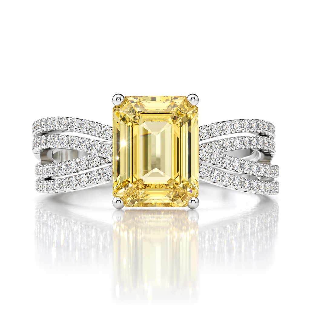White Gold Yellow Sapphire 3.0ct Emerald Cut Engagement Ring-Black Diamonds New York