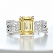 White Gold Yellow Sapphire 3.0ct Emerald Cut Engagement Ring-Black Diamonds New York