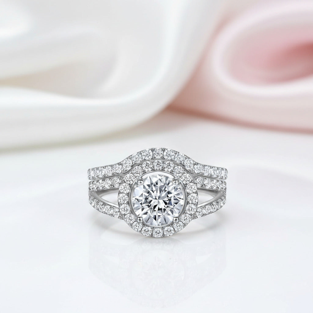 White Gold Split Shank Ring Set 1.5 ct Round Cut Diamond Option-Black Diamonds New York