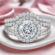 White Gold Split Shank Ring Set 1.5 ct Round Cut Diamond-Black Diamonds New York